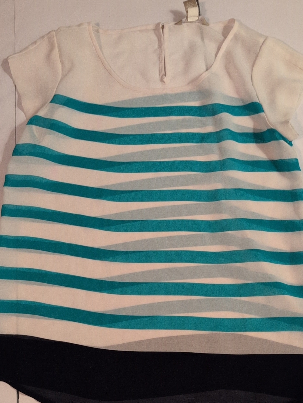 Banana Republic White, Teal, Blue Ladies Pullover Blouse Sz XS